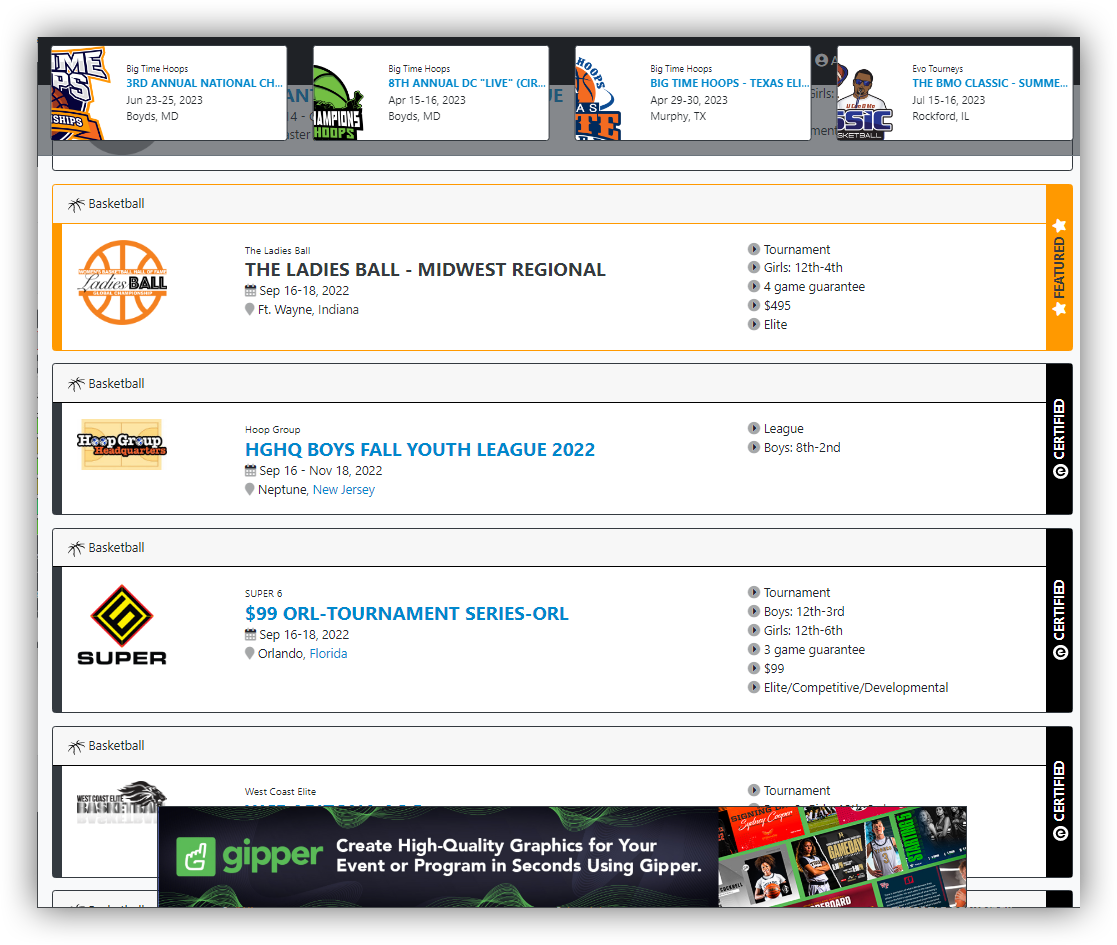 Event, Tournament, League futsal Directory Listing